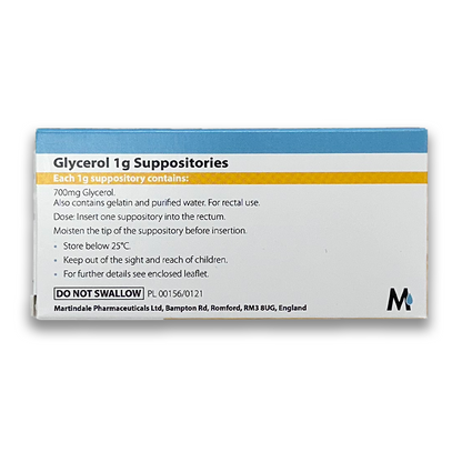 Glycerol 1g For Constipation Infant Size – 12 Suppositories (Brand May Vary) - Rightangled