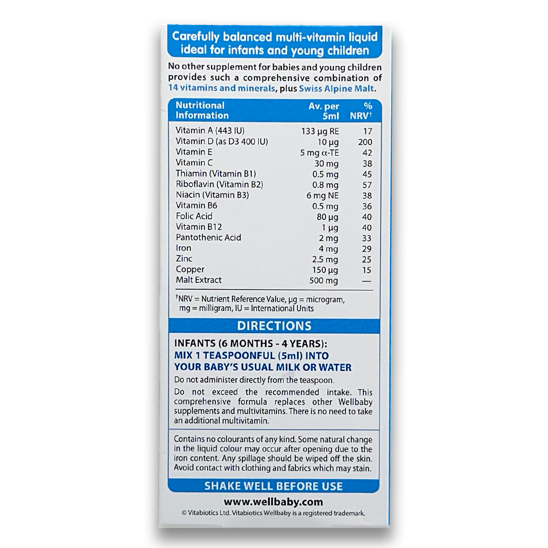 Vitabiotics Wellbaby Multi-Vitamin Liquid 6 Months to 4 Years 150ml - Rightangled