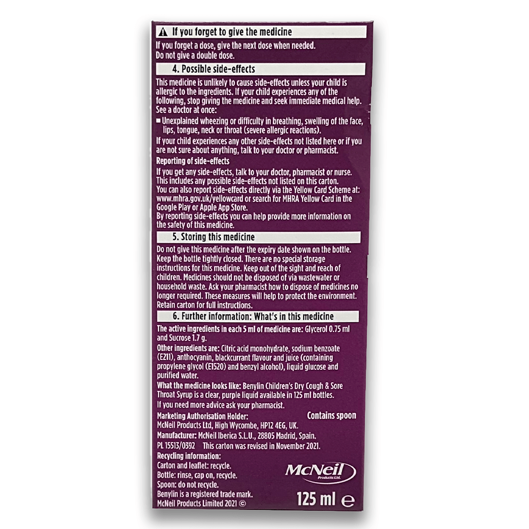 Benylin Children's Dry Cough & Sore Throat Syrup - Rightangled