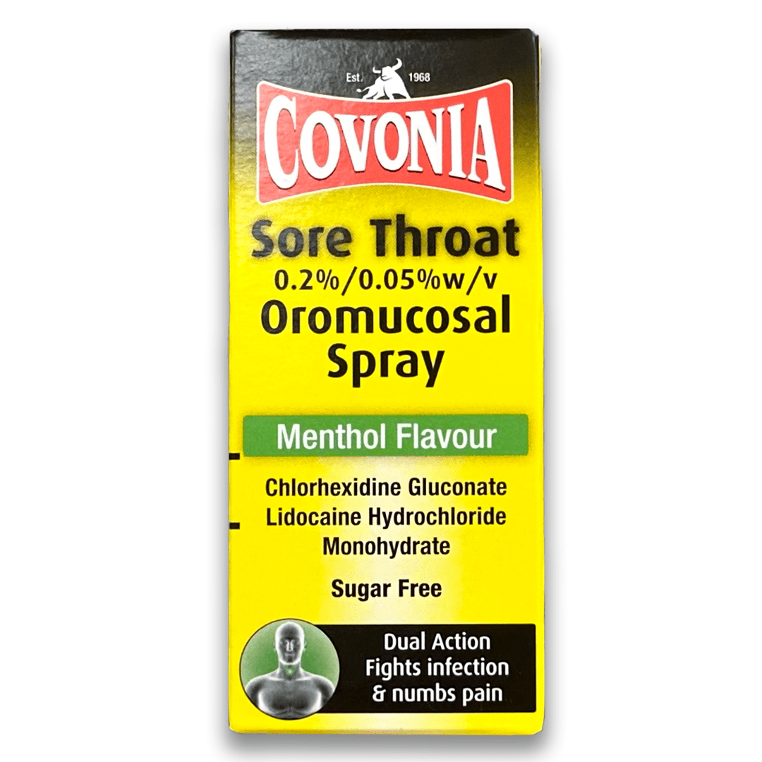 Covonia Sore Throat 0.2%/0.05% Oromucosal Menthol Spray - Rightangled