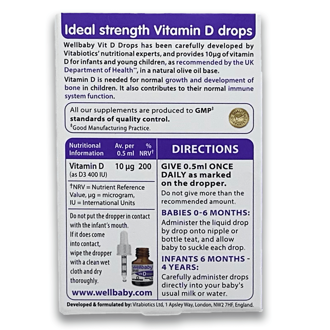 Vitabiotics Wellbaby Vit D Drops - 30 ml - Birth to 4 Years - Rightangled